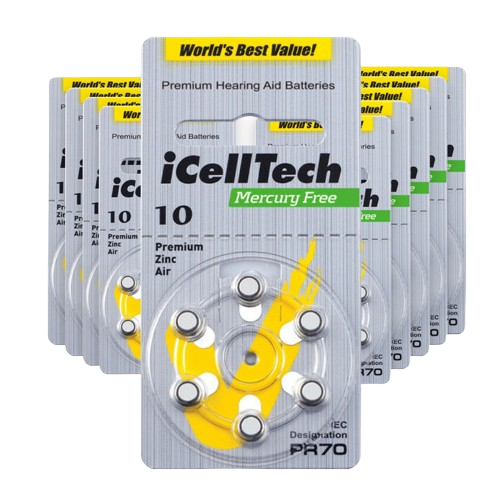 iCellTech Size 10 Hearing Aid Batteries provide reliable power and compatibility with most hearing aids.